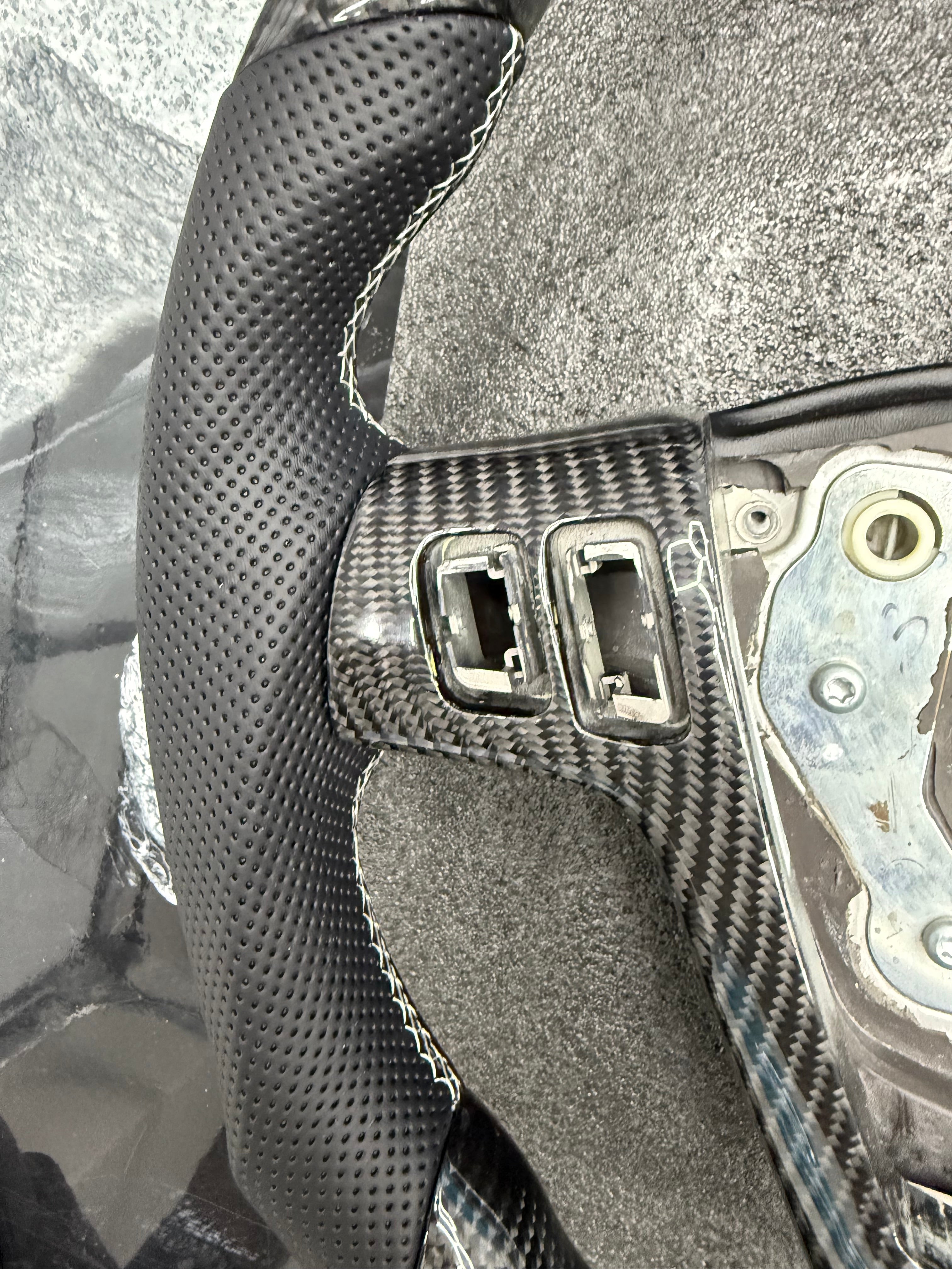 2003 - 2008 CTS, CTS-V V1 Custom Carbon Fiber Steering Wheel with Perforated Leather Hand Grips / Leather Rear Cover